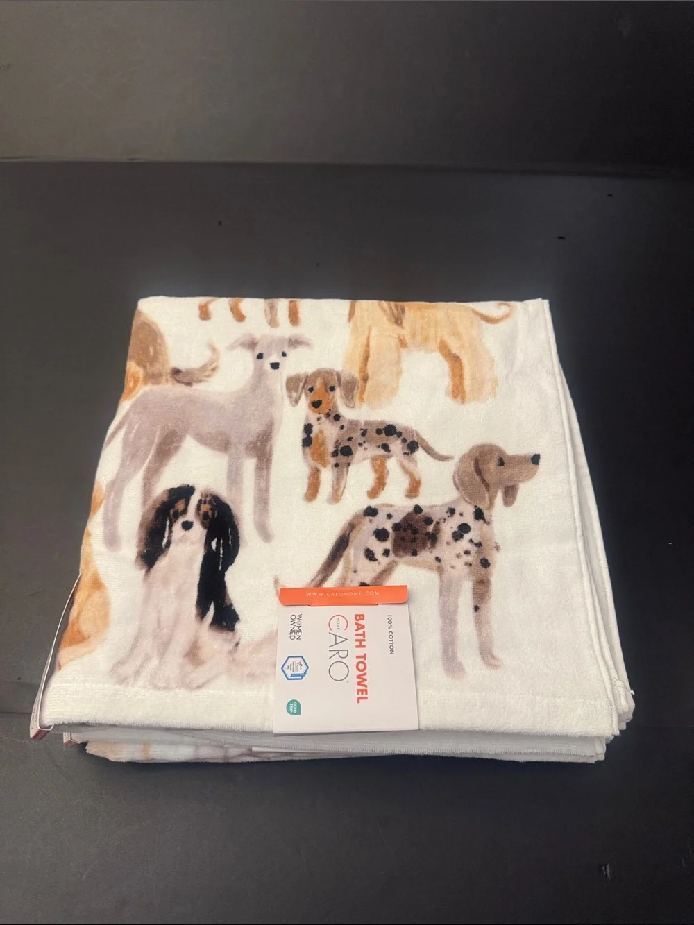 4pc CARO HOME 💯% Cotton Dog Print Pattern Bath Towel Set - Neutral/White
